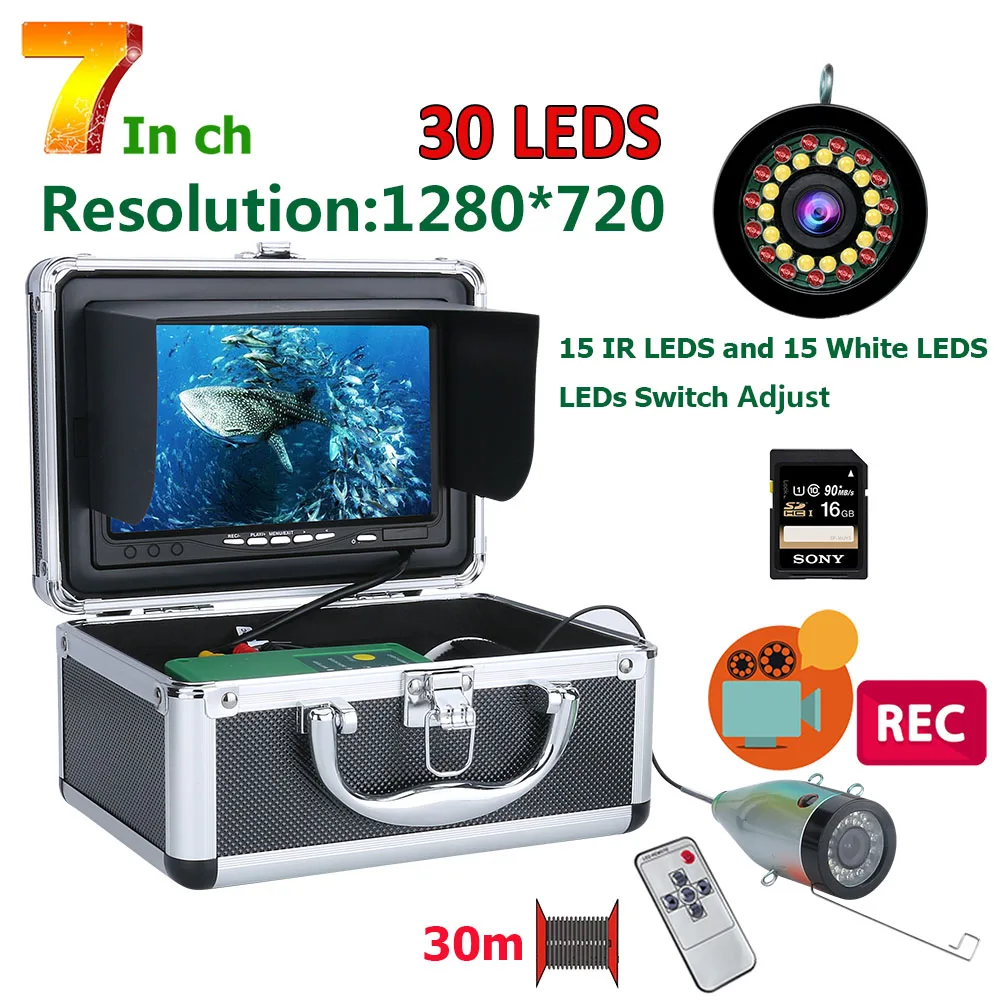 9" LCD Monitor 30M Fishfinder Underwater Fishing Camera 15 white LED 15 IR LED 