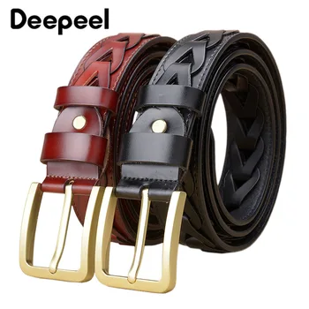 

Deepeel 1pc 3.8*110-125cm Men's Pure Copper Pin Buckle Cowskin Blet DIY Genuine Leather Weaving Process Waistband Men Gift YB054