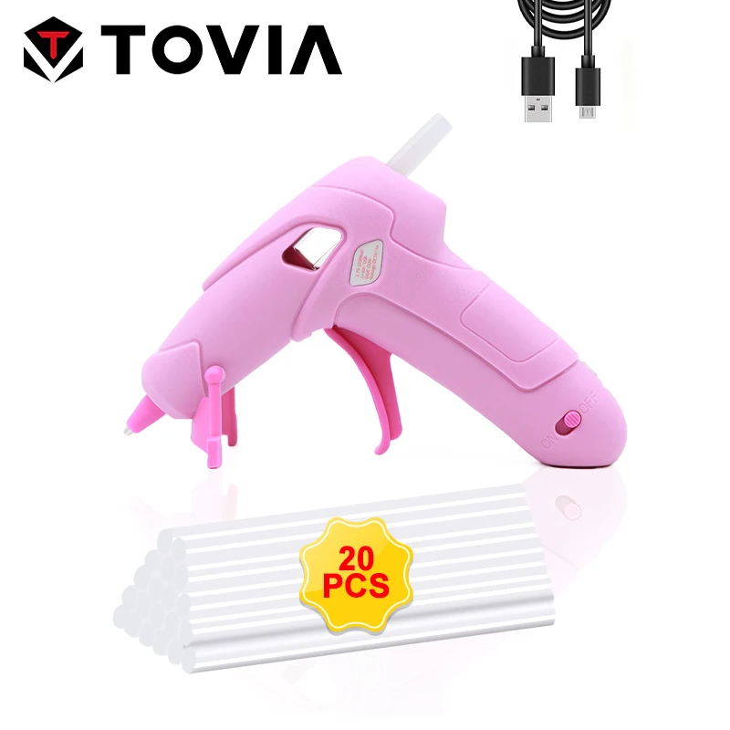Cordless Glue Gun Mini Hot Melt Glue Gun USB Charger Hot Glue Gun for 7*100mm Adhesive Sticks Fast Heating DIY Repair Tools Pink