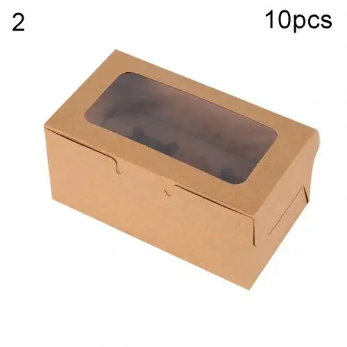 Brown 2 Cupcake 10 шт. коробка для хлеба из крафт-бумаги, коробка для кексов, контейнер для хлебобулочных тортов со вставкой, витрина, коробки для хранения десертов, вечерние, Подарочный чехол - Цвет: Brown 2 Cupcake