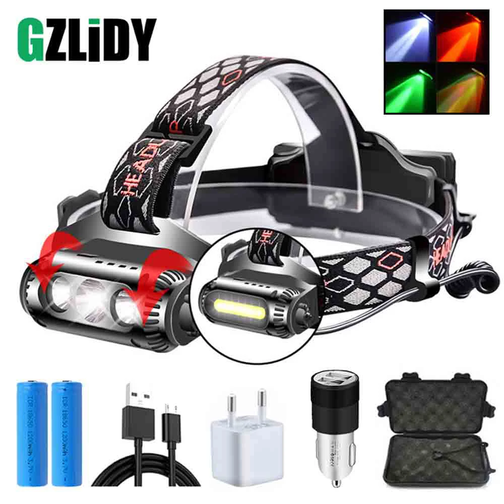 

USB Rechargeable LED Headlamp 8 Light Mode LED COB Super Bright Headlights Waterproof Multifunction Use 18650 Battery