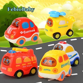 

2019 Brand New 6pcs/Set Toy Vehicle Baby Cartoon Toy Car Inertial Back Helicopter Police Taxi Minibus Ambulance Children Gift