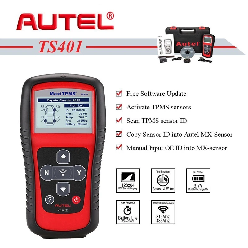 Autel MaxiTPMS TS401 TPMS инструмент для активации с mx-сенсором сервис программирования получает 315 МГц 433 МГц сенсорные сигналы