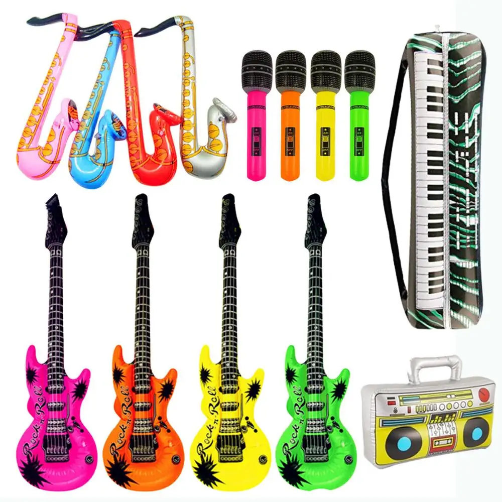 Online 14cps inflables guitarra saxofón micrófono globos instrumentos musicales accesorios de juguete para niños natación artículos para fiesta en la piscina