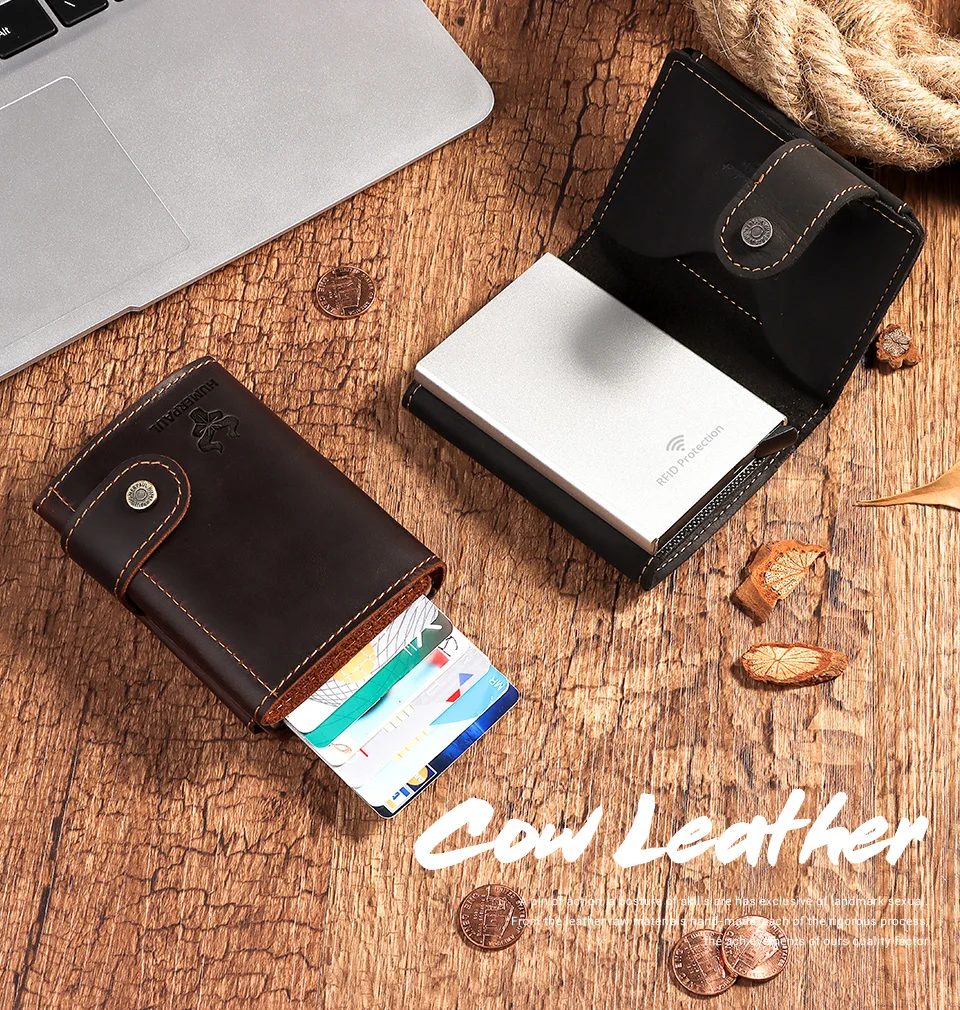 Compact genuine leather wallet for men with card holder and coin pocket