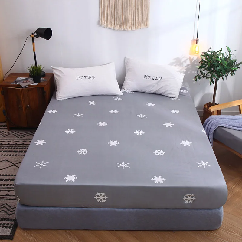 BedCover Simplicity Pure Pattern Printing Brushed Fitted Sheet Mattress Cover With Elastic Band Soft Bedding Linens Home Textile - Цвет: 24