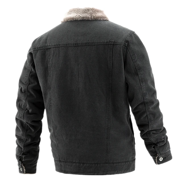 AIOPESON Plus Velvet Thick Denim Jacket Men Casual Lapel Cotton Jeans Jacket Men Fur Collar Warm Winter Mens Jackets And Coats 3
