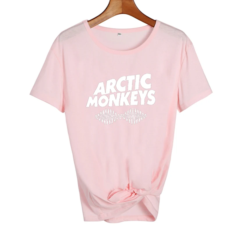 Arctic Monkey Sound Wave женская футболка Tumblr Топы панк-рок Харадзюку Tumblr Music Футболка женская черная белая футболка Femme - Цвет: pink-white