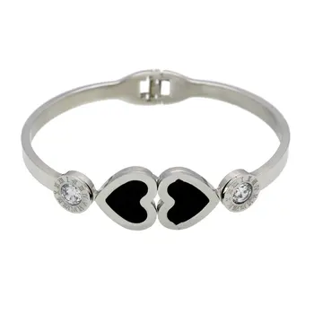 

Roman Word Style Titanium Steel Spring Buckle Open Bracelet Double Peach Heart Personality Female Bracelet