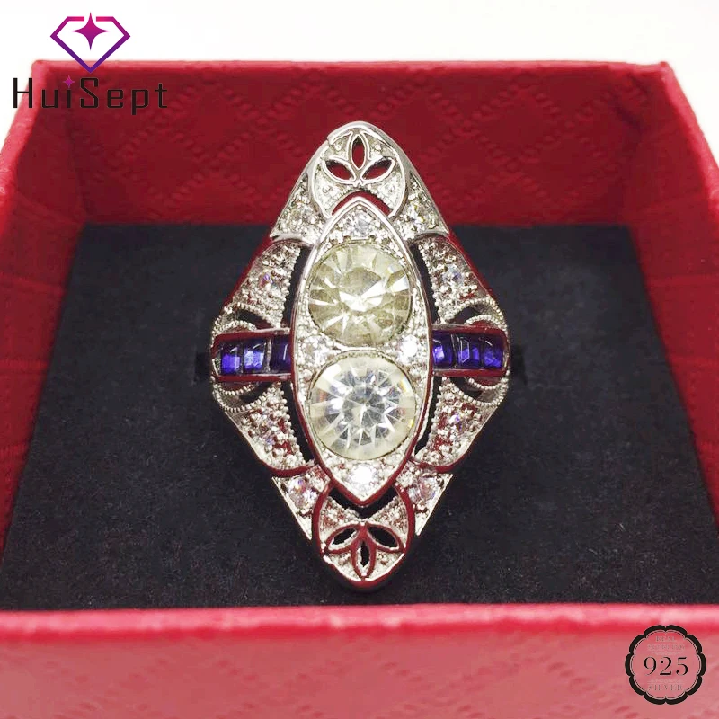 HuiSept Retro Silver 925 Women Ring Geometric Shape Sapphire Zircon Gemstone Fashion Jewelry Wedding Accessories Wholesale Rings HuiSept Retro Silver 925 Women Ring Geometric Shape Sapphire Zircon Gemstone Fashion Jewelry Wedding Accessories Wholesale Rings