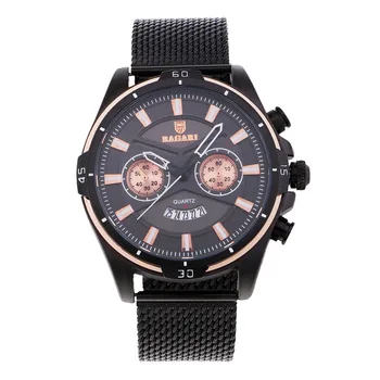 

BAGARI Men Quartz Watch Business Watch Waterproof Wristwatch Adjustable Wristwatch Strap for Birthday Gift Black