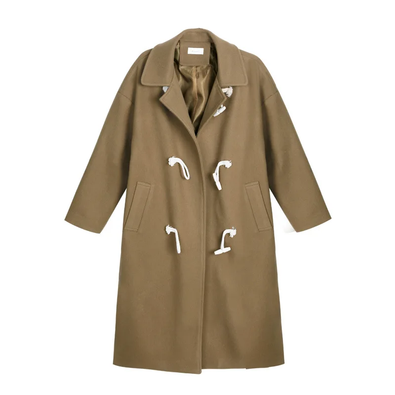 CAMEL Casual Fashion Winter Fashion Wool Coats Long Pockets Wool Blend Coat and Jacket Solid Loose Patchwork Elegant Coat Femenino - Цвет: CAMEL
