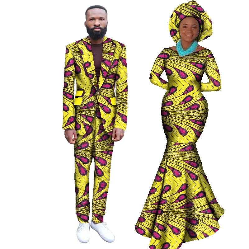 Африканские платья для женщин Африканское платье Bazin Riche женское Макси платье и мужской повседневный Блейзер комплект из 2 предметов плюс Размер 6XL WYQ59 - Цвет: 17