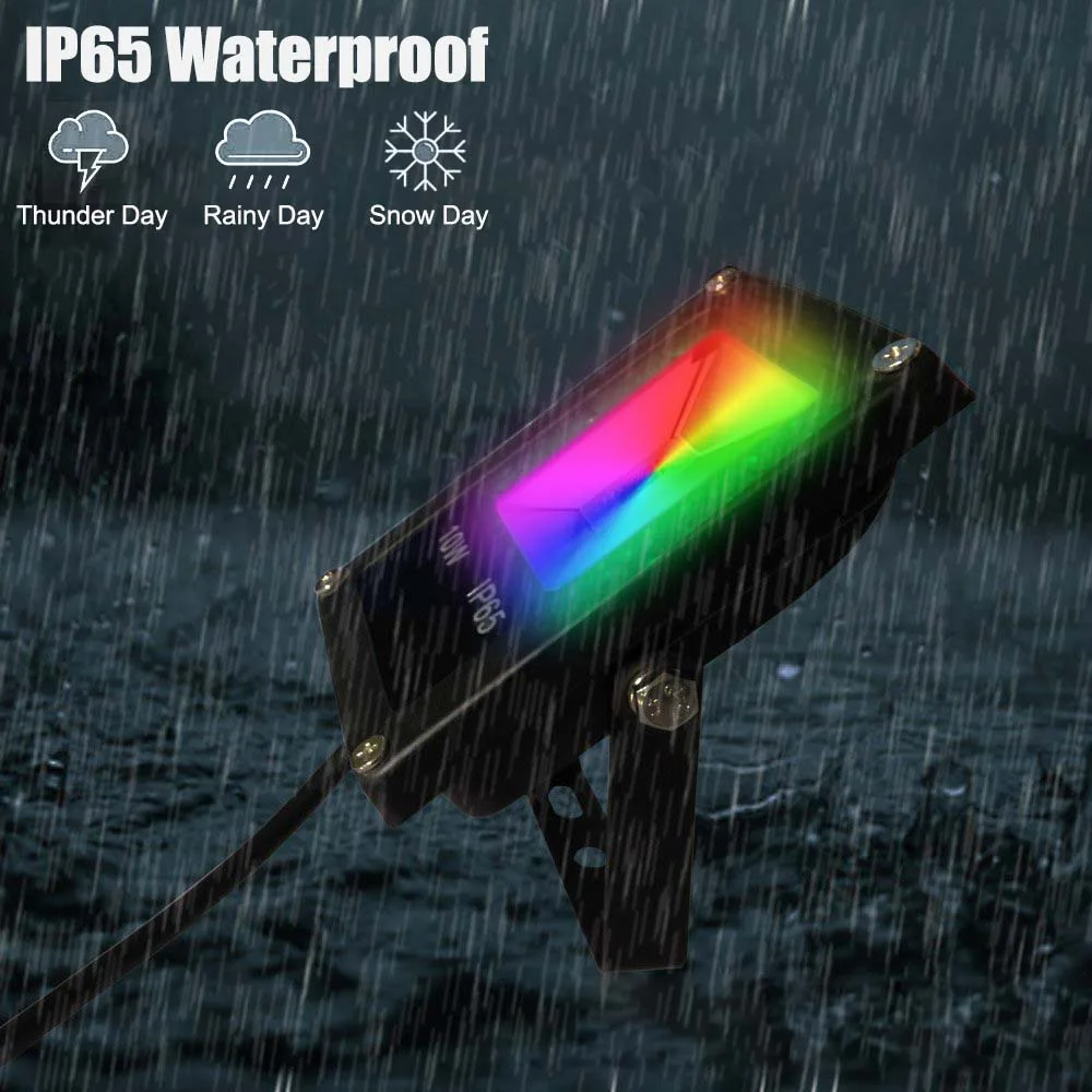 exterior led flood lights 10W Dimmable Remote Control RGB Flood Light Color Change Waterproof Street Wall Light  85-265V LED RGB Flood Light Party Decor solar powered flood lights