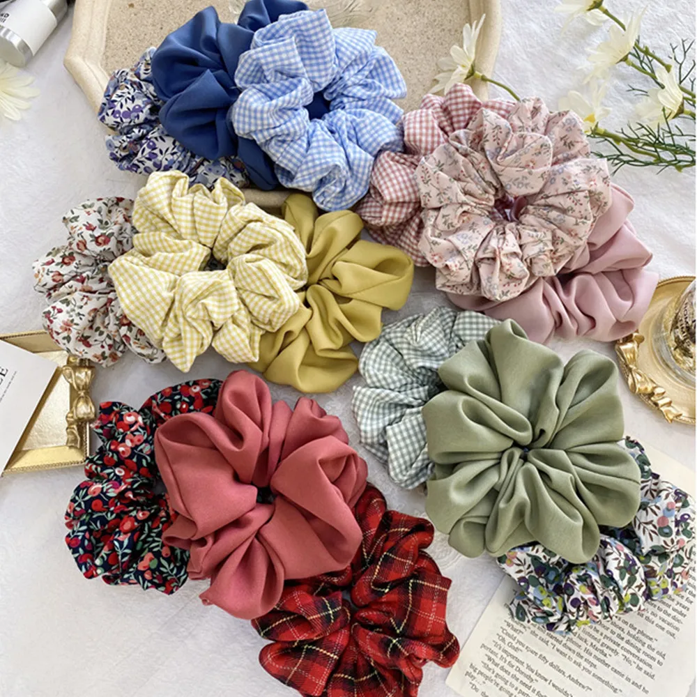 

Korean wild hair band fashion hair accessories women pig large intestine hair band large lattice floral fat bowel hair rope girl
