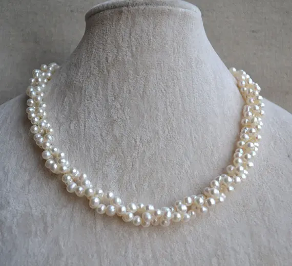 

New Arrival Luck Pearl Fashion Jewelry Twisted AA 5-6MM White Freshwater Pearl Necklace Handmade Wedding Birthday Women Gift