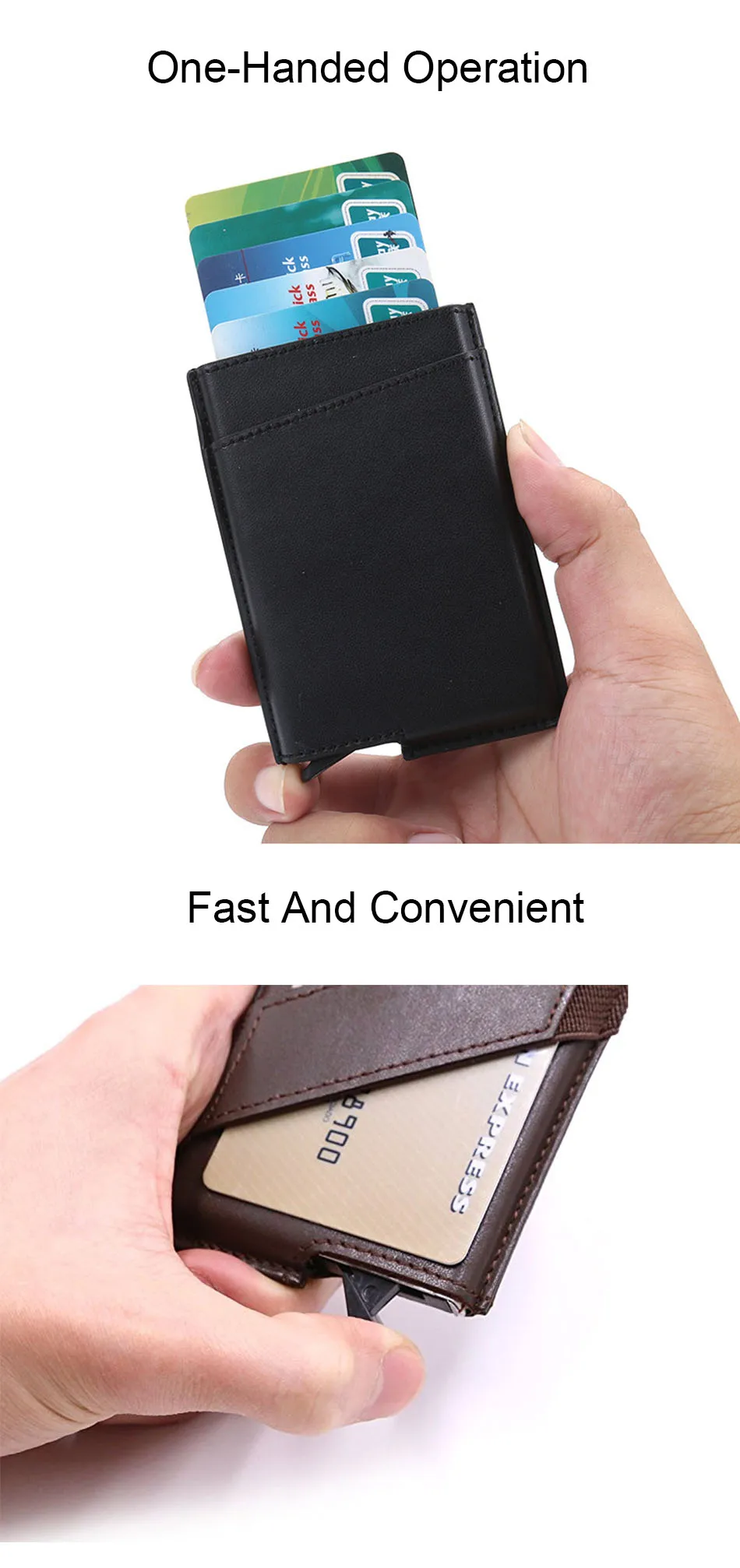 RFID визитница, мужские кошельки, сумка для денег, мини тонкий кошелек, кошелек, Винтажный Мужской тонкий кожаный черный кошелек с тремя сложениями, Pop Up Magic Vallet