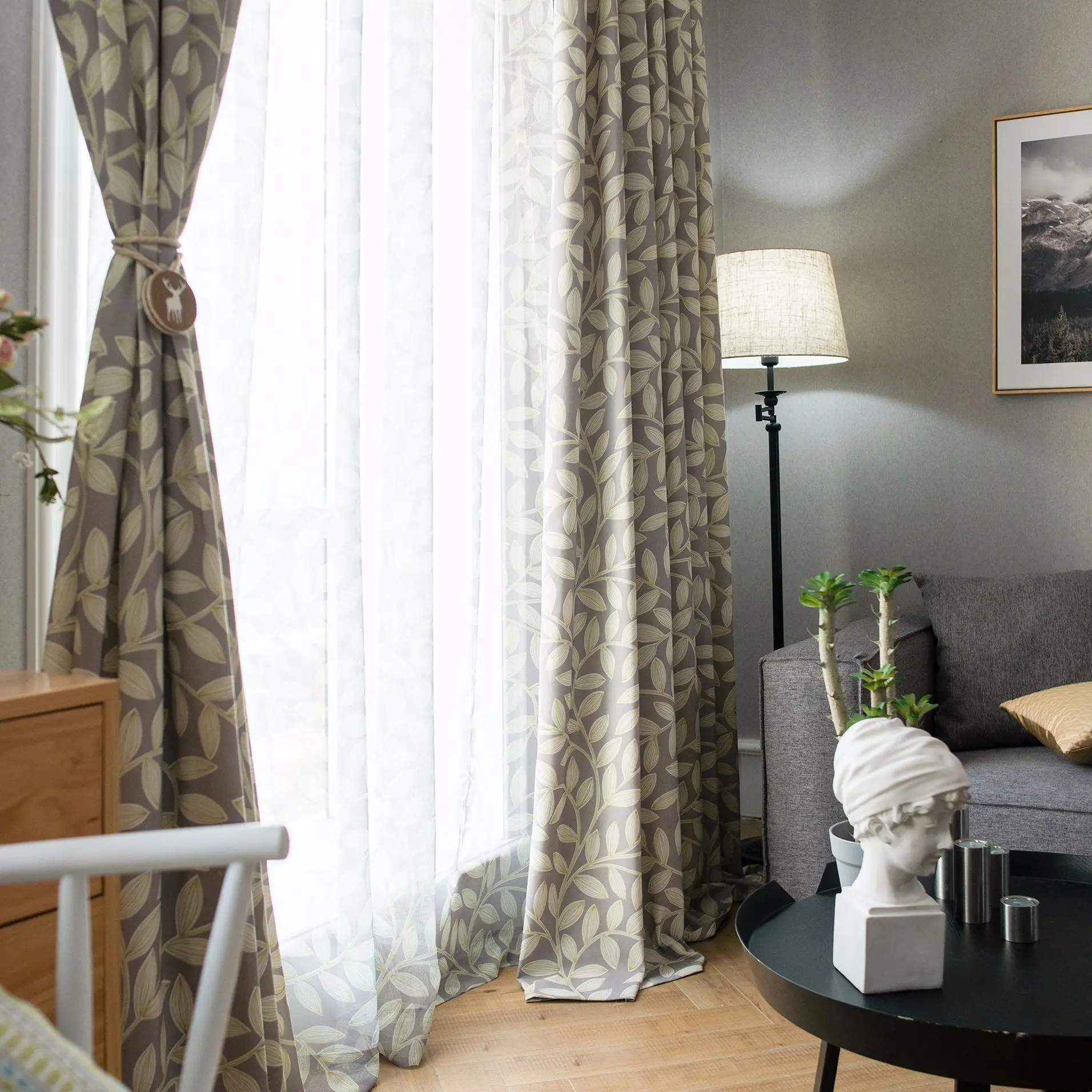 

Simple Chinese Printed Fabric Fresh for Living Room Balcony Shading Curtains