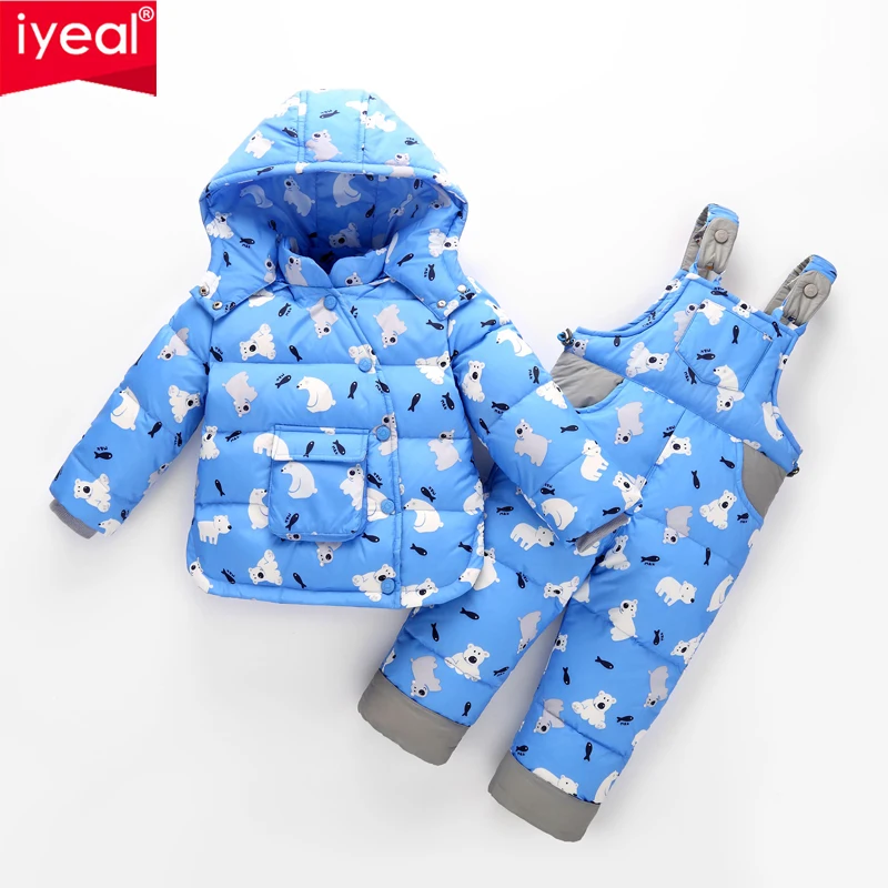  IYEAL Winter Down Jackets For Boys Girls Kids Snowsuit Children Clothes Baby Warm Outerwear Coat+Pa