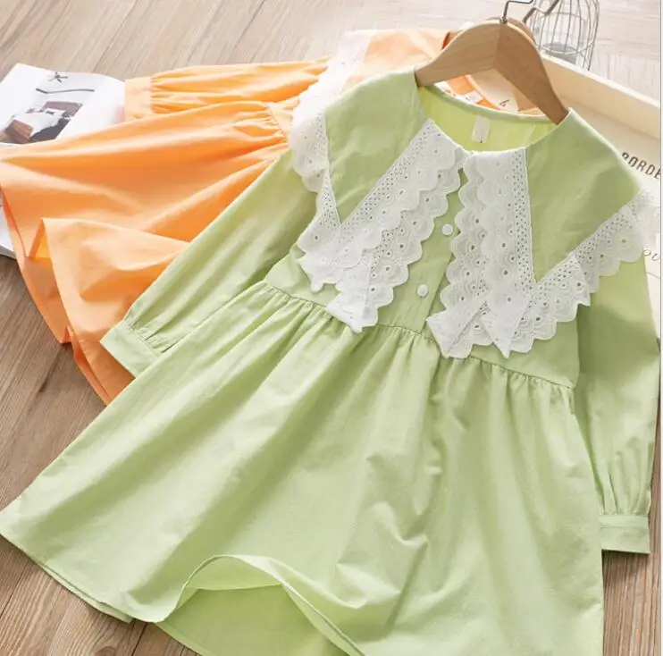 Новинка г.; Весенняя детская хлопковая блузка с кружевным воротником; платья; Милая одежда принцессы для девочек; 5 шт/лот;