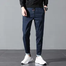 Мужские прямые джинсы брюки с полосой сбоку повседневные однотонные джинсовые хлопковые брюки свободного кроя уличные брюки мужские джинсы для мужчин Slim Homme