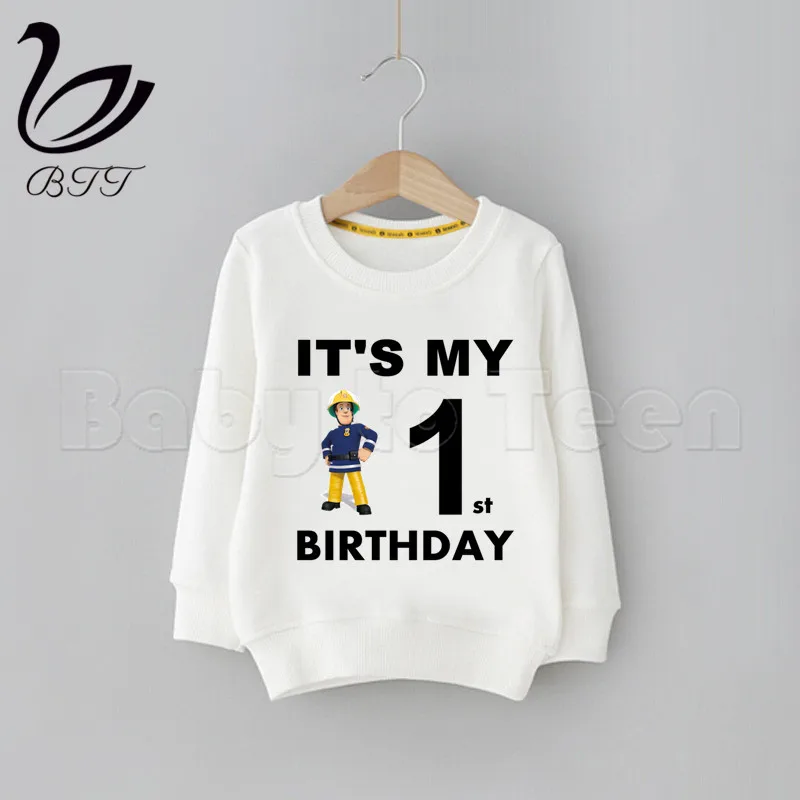 

Fireman Sam Birthday Sweatshirts Cartoon Funny Printing Sweatshirts Children Hoodie Cute Sweatshirts Baby Birthday Hoodies