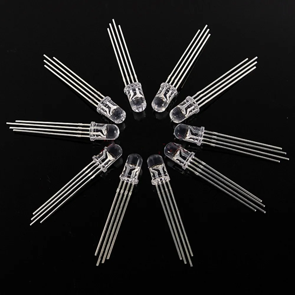 Vibrant 1000-Piece 5mm RGB LED Kit - Common Cathode/Anode, Four Feet, Transparent Highlight, F5 Diode for Colorful Illumination Description Image.This Product Can Be Found With The Tag Names EL Products, Electronic Components Supplies, Fullcolor led