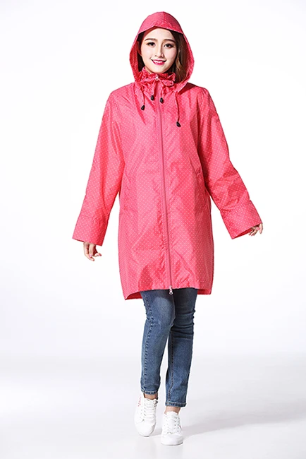 Waterproof Yellow Raincoat Women Ladies Girls Outdoors Rain Poncho with Zipper Hooded Adults Impermeable Rain Coat Jacket 60A046 - Цвет: Red Dots