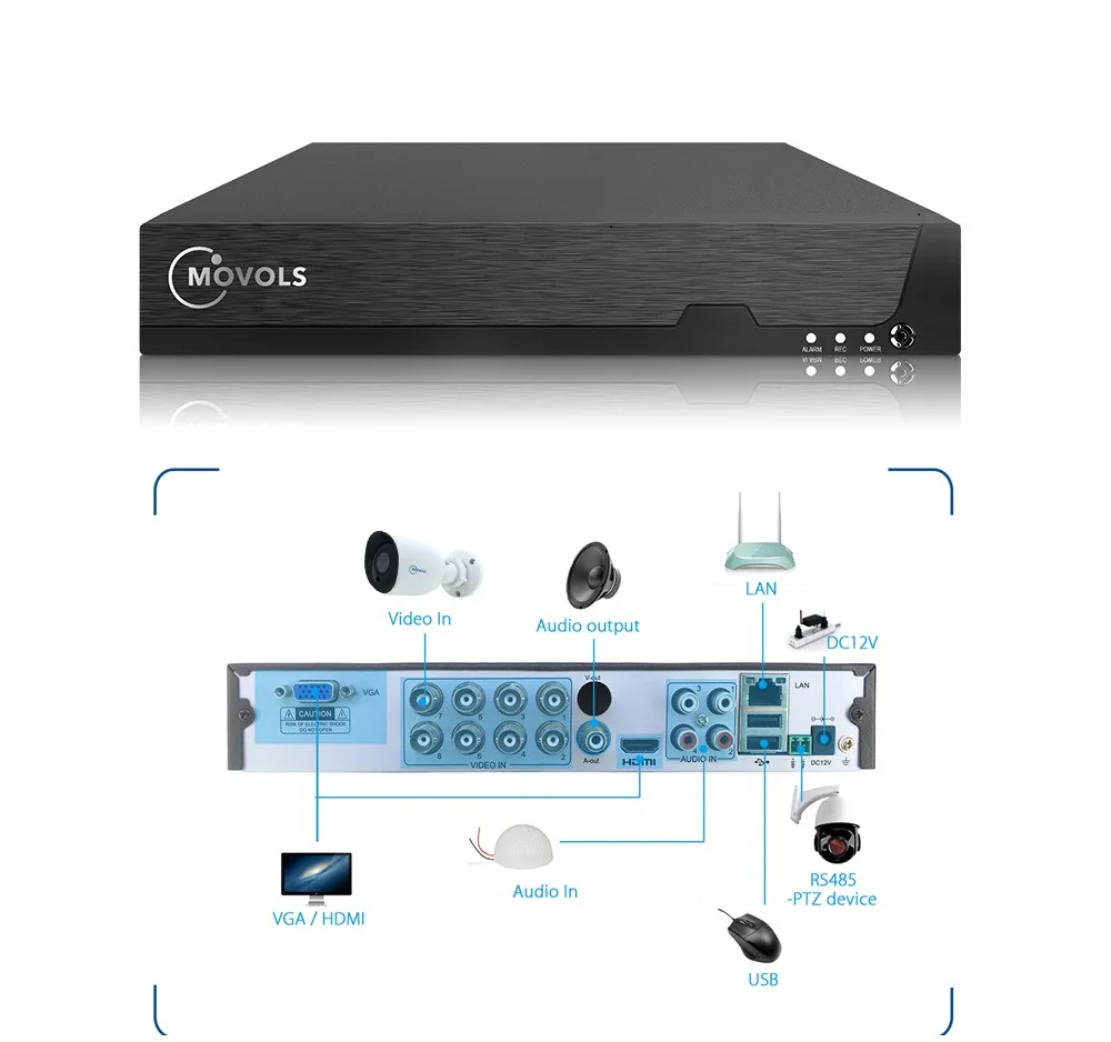  Movols 5MP Video Surveillance System 8CH H.265 DVR Set 4pcs Bullet 4pcs Dome Security Camera Indoor - 4.00016E+12