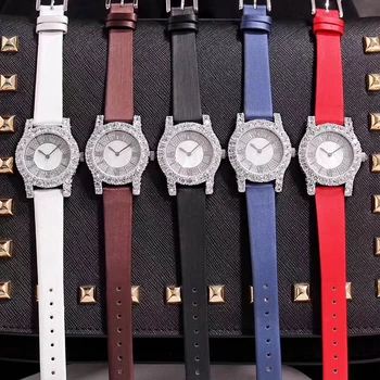 

Hot Brand Genuine Leather Watch Luxury Classic Wrist Watch 36mm Rectangle Quartz Wristwatch Clock Women Full Stone Dial Watches
