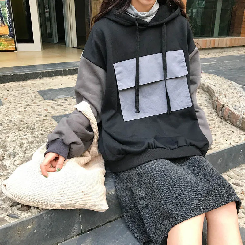 Женские кофты японский Harajuku Ulzzang Повседневная Толстовка с капюшоном Женская Корейская одежда для женщин - Цвет: Темно-серый
