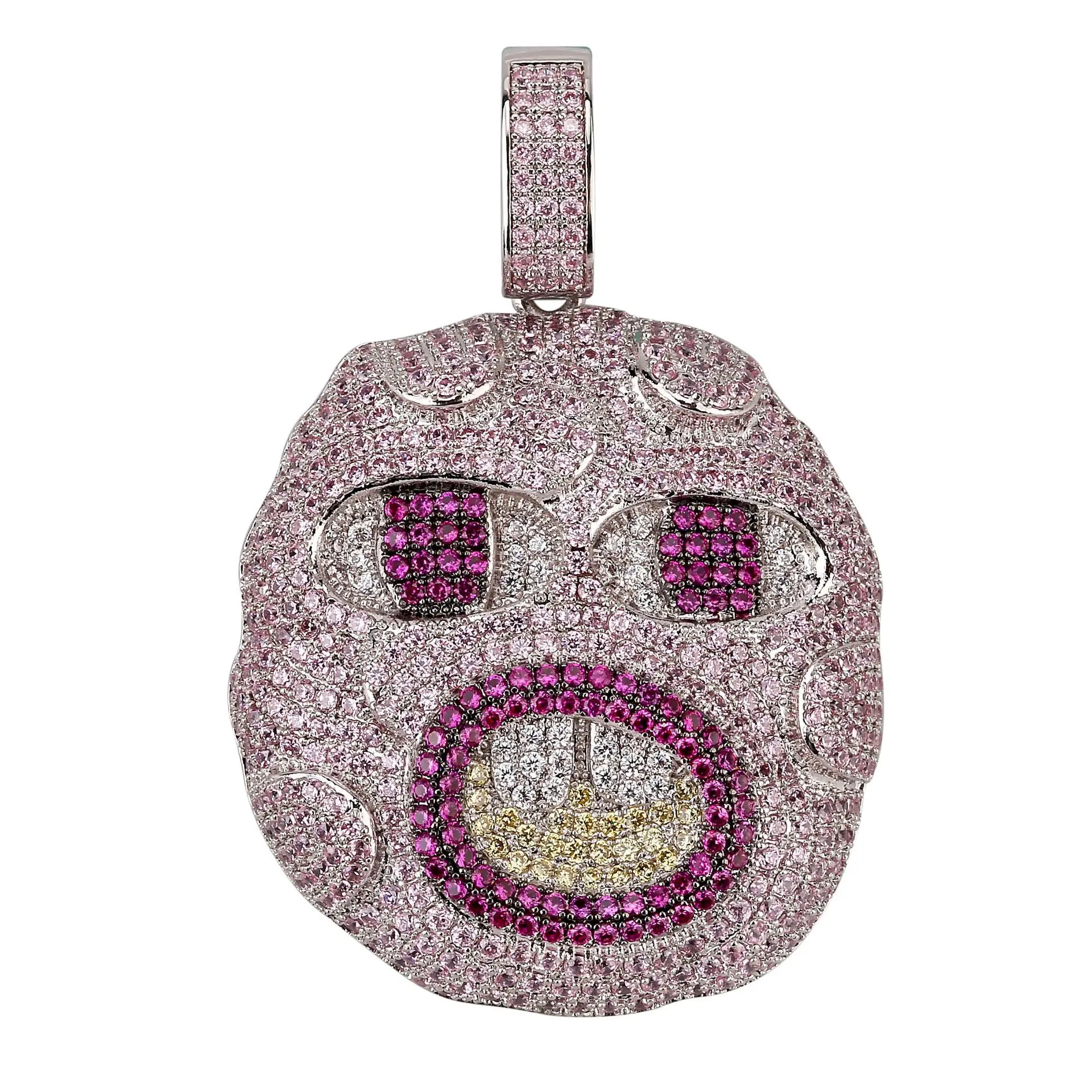 Розовый AAA+ кубический цирконий проложили Bling Ice Out мультфильм детское лицо подвески ожерелья для женщин мужчин хип хоп рэппер ювелирные изделия