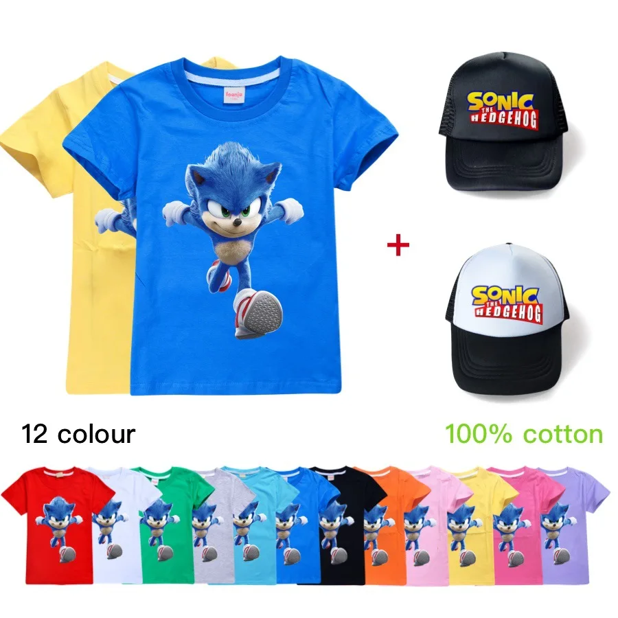 Детская Хлопковая футболка Sonic The Hedgehog модная летняя и бейсболка для мальчиков