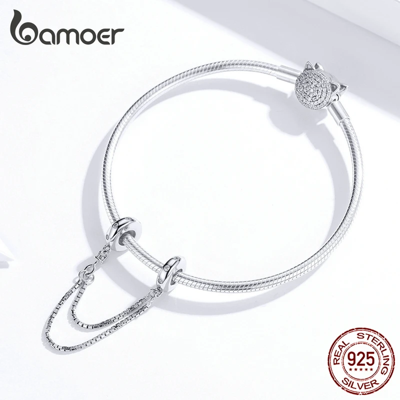 Billige Bamoer Echtem 925 Sterling Silber Sicherheit Box Kette Charme für Original Silber Armband Stopper Charms mit Silikon SCC1419