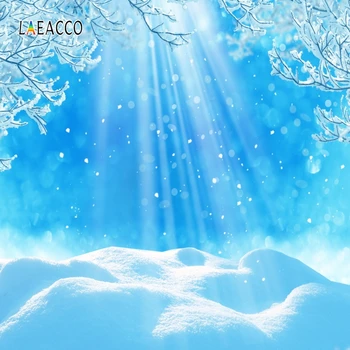 

Laeacco Winter Backdrops Blue Light Bokeh Snow Branches Portrait Photography Backgrounds New Year Photophone Christmas Photocall