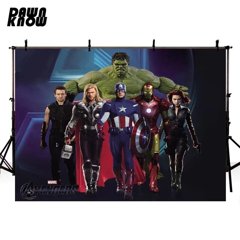 

DAWNKNOW Avengers Iron Man Photography Background Superhero Hulk Backdrops Party Children Photocall Studio Customize lv388