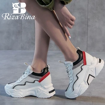 

RIZABINA 2020 Women Real Leather Winter Sneakers Thick Sole Fashion Leisure Shoes Women Round Toe Outdoor Sneaker Size 35-39