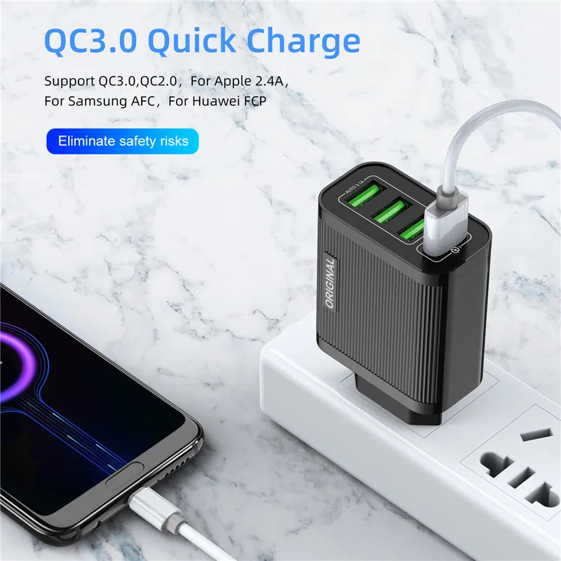  USLION Quick Charge 30 Telefon Ladegerät 4 Port USB QC 30 Schnelle ladegerät Für iPhone 11 Xr Xiaom