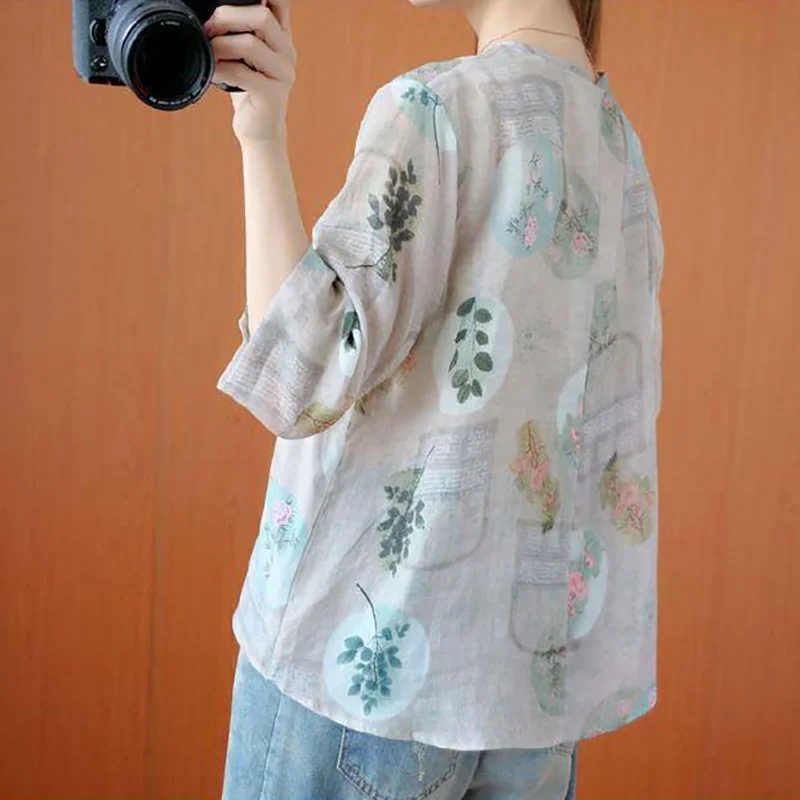 New Summer Traditional Chinese Top Chinese Flower Print Hanfu Clothes Oriental Clothing Traditional Blouse For Women