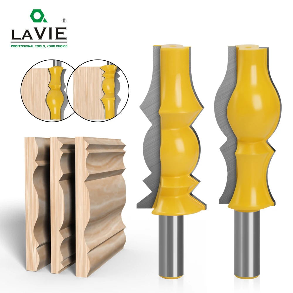 

LAVIE 2pcs 12mm 1/2" Large Reversible Crown Molding Router Bit Set Armrest Line Groove Milling Cutters for Wood Working MC03050