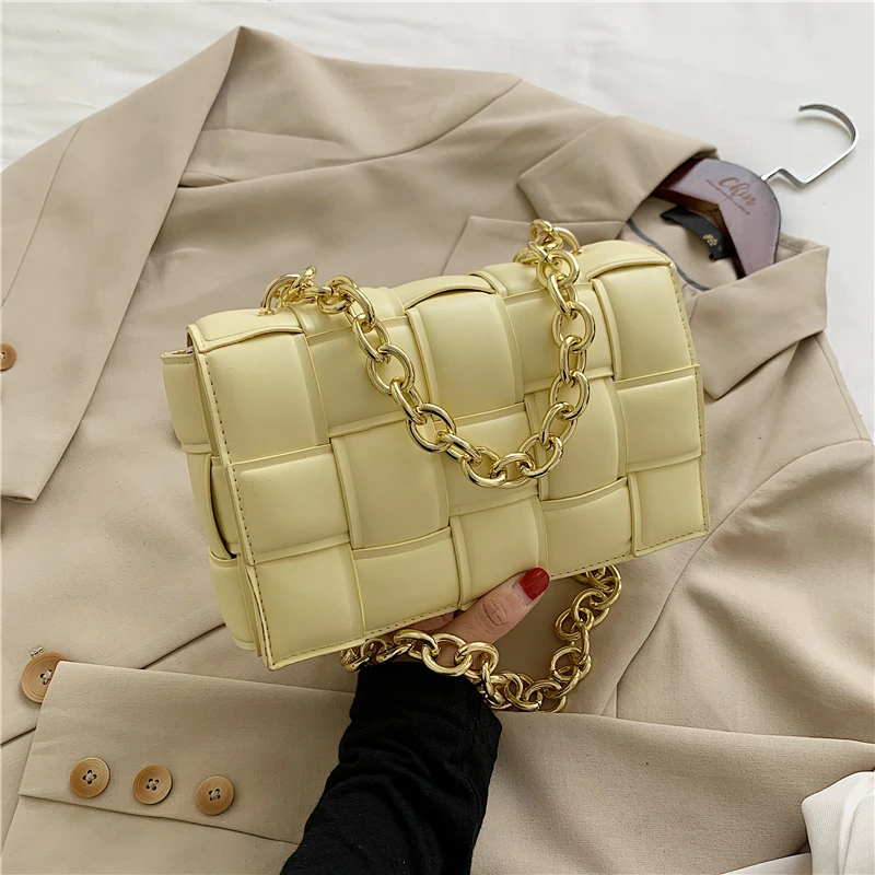 

Burminsa Chic Woven Chain Crossbody Bags For Women Unique Design High Quality Soft PU Leather Pillow Female Shoulder Bags 2020