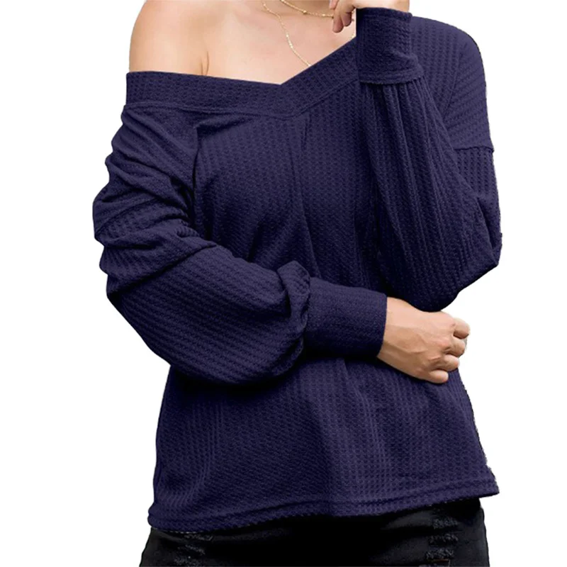 

Women T-shirts Winter V-neck Strapless Lantern Sleeves T-shirt Tops Womens Long Sleeve Tops Women Clothes Solid Color Plus Size