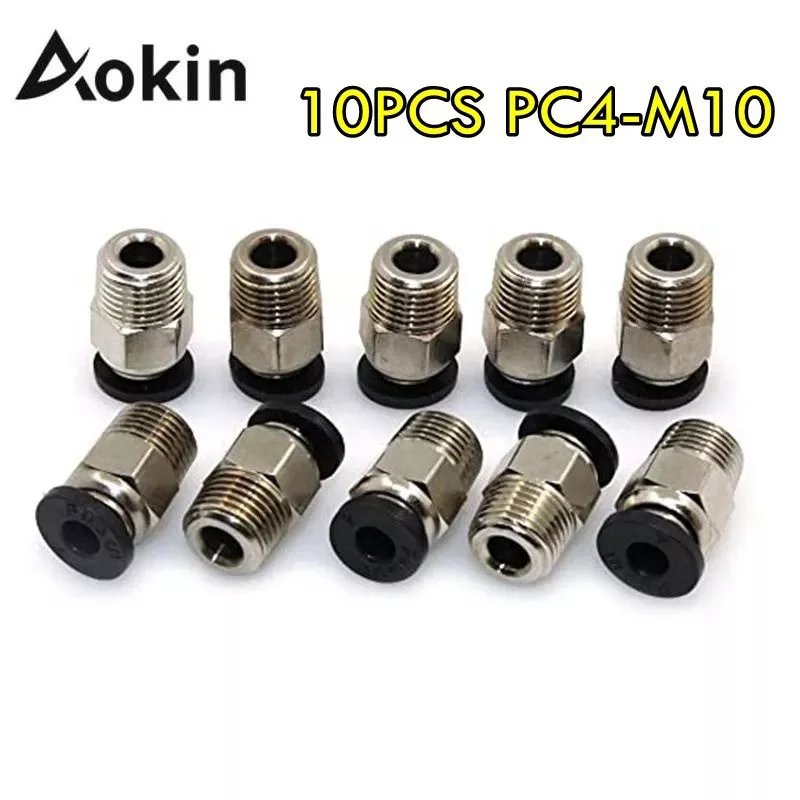 Aokin 10pcs PC4-M10 Male Straight Pneumatic PTFE Tube Push in Quick Fitting Connector for E3D-V6 Extruder 3D Printer