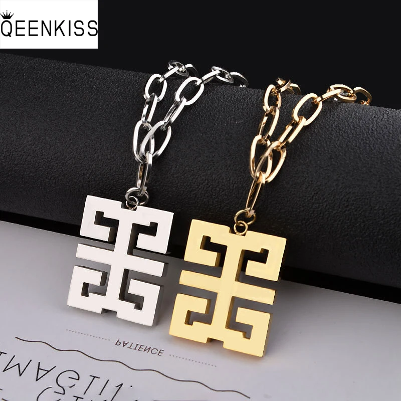 

QEENKISS NC8116 2021 Изящные ювелирные изделия оптовая продажа модное ожерелье из титановой стали квадратной формы для женщин и мужчин на день рожде...