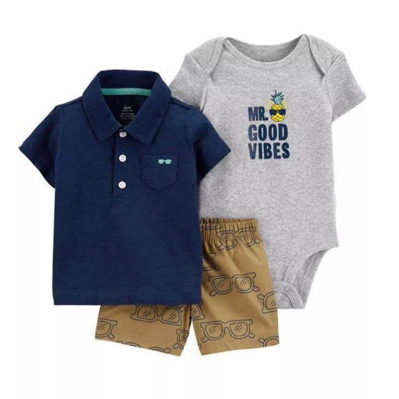Летняя одежда для новорожденных мальчиков футболка с принтом животных комплект из топа, комбинезона и шорт комплект одежды для новорожденных, костюм для детей из хлопка - Цвет: 3