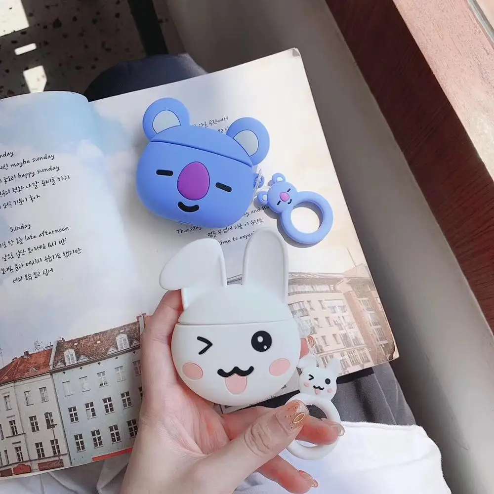 3D Забавный отскок BT21 Кролик Пластиковые корпусы гарнитурные для Apple Airpods 1/2 прекрасный силиконовый защитный чехол для наушников Аксессуары