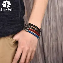 Jiayiqi стильный браслет для мужчин из натуральной кожи никогда не выцветает нержавеющая сталь звено цепи браслет Повседневный Браслет мужские ювелирные изделия Pulseira