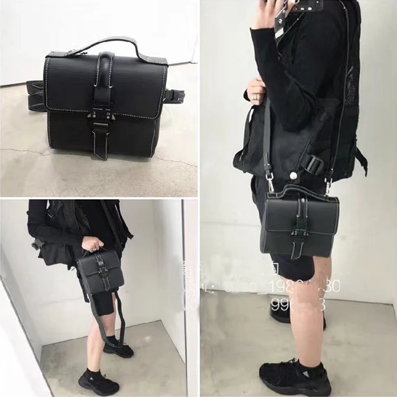 

Fashion Leather Crossbody ALYX Bag Men Women Metal button Functional Tactical Skateboard Top Quality Backpack Chest Bag