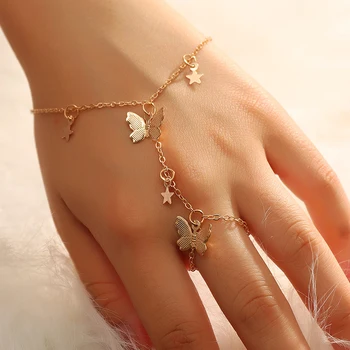 

Gold Star Butterfly Slave Bracelet Hand Accessories for Women Fashion Connected Finger Bracelet On Hand Female Ring Boho Jewelry