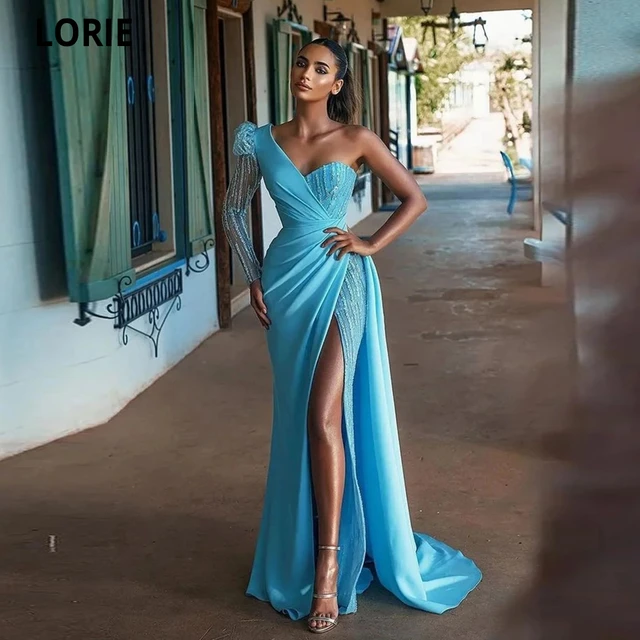 Missord Blue Sequin Plus Size Evening Dress Elegant Women Off Shoulder Long  Sleeve Bodycon Maxi Mermaid Party Prom Dresses Gown
